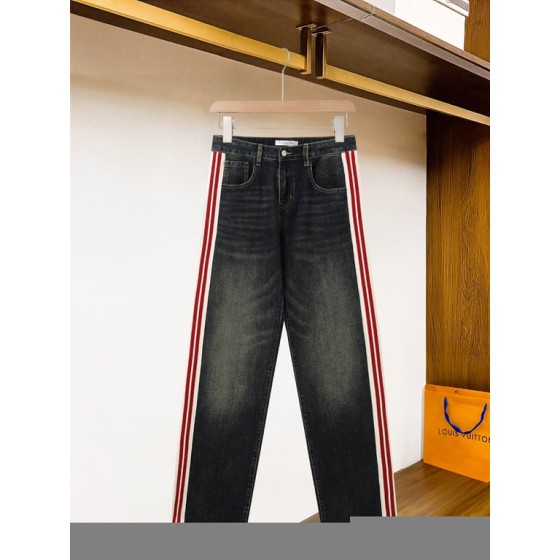 Dior Vintage Wash Denim Jeans with Red-White Stripe